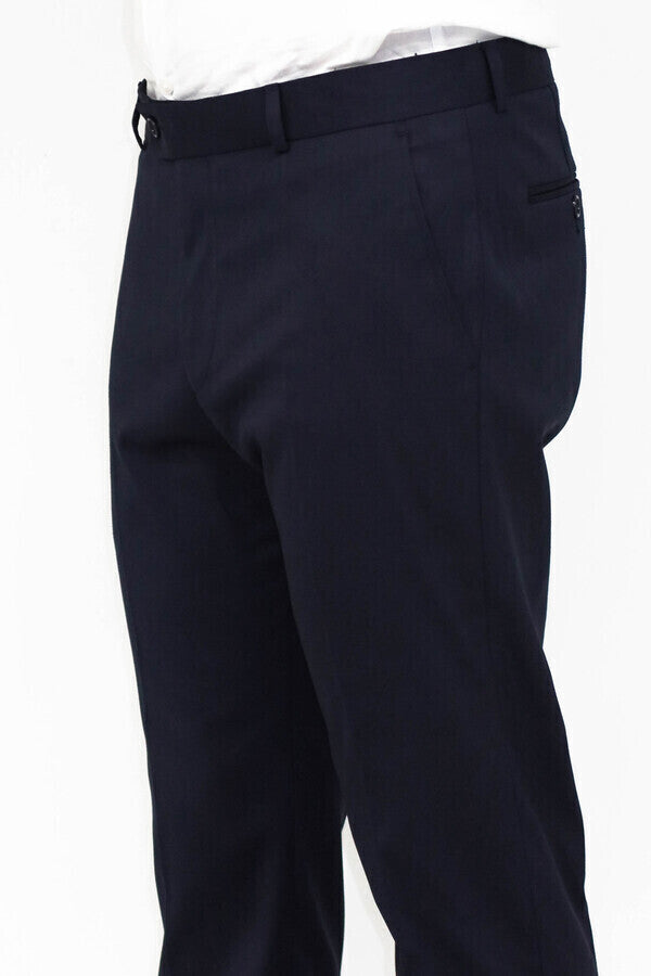 WSS Slim Fit Plain Navy Blue Men Pants  - Singen