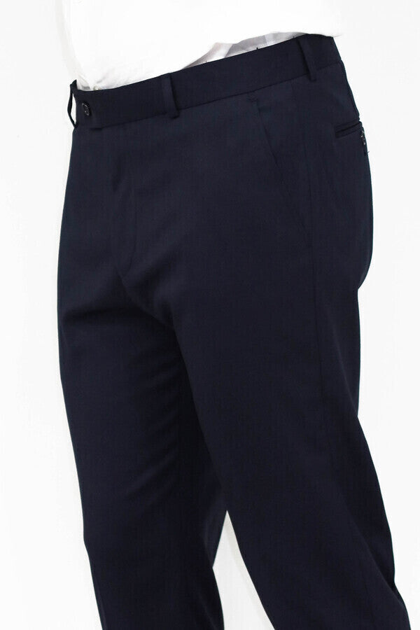 WSS Slim Fit Plain Navy Blue Men Pants  - Singen