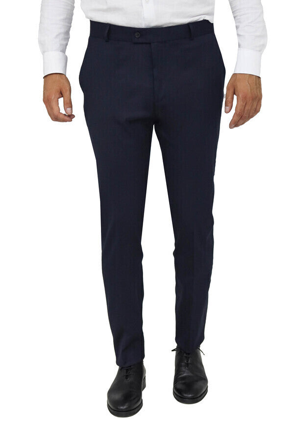 WSS Slim Fit Plain Navy Blue Men Pants  - Singen