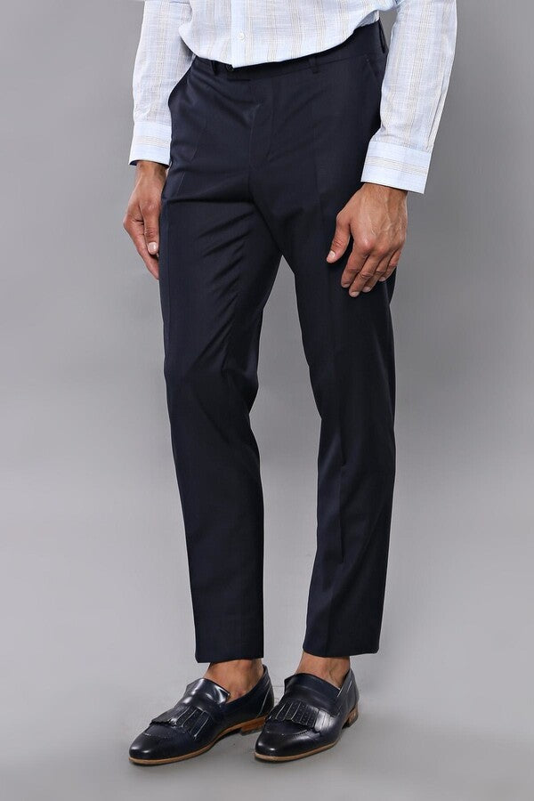 WSS Slim Fit Plain Navy Blue Men Trousers  - Singen