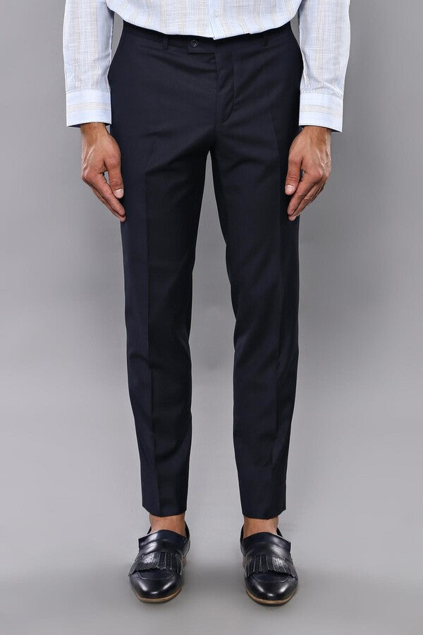 WSS Slim Fit Plain Navy Blue Men Trousers  - Singen