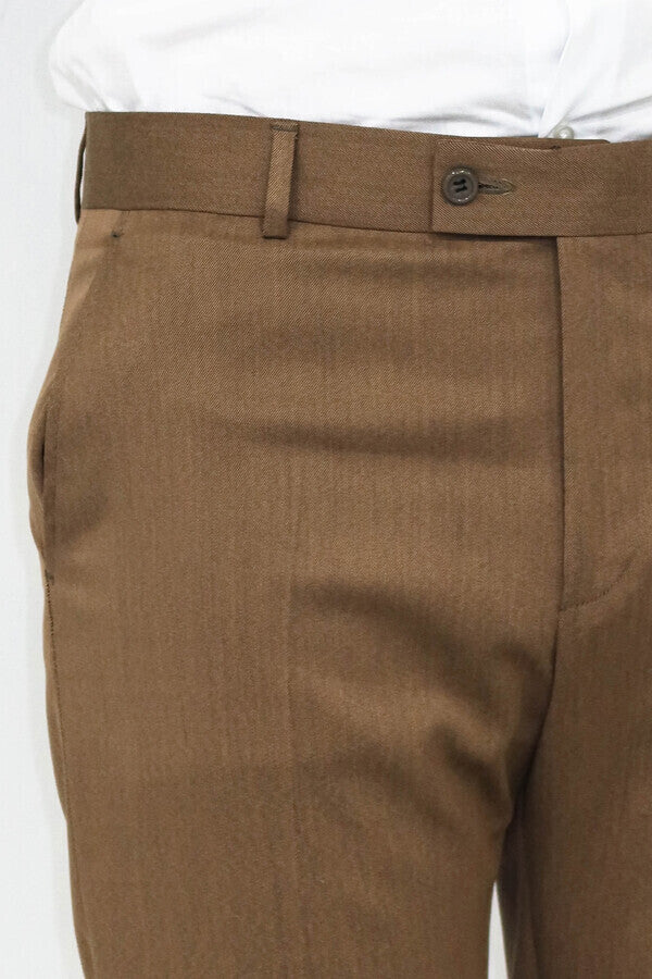 WSS Slim Fit Plain Tan Men Pants  - Singen