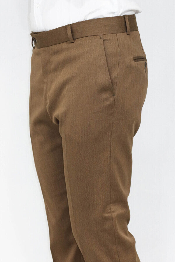 WSS Slim Fit Plain Tan Men Pants  - Singen