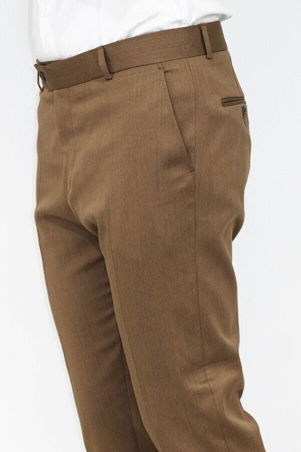 WSS Slim Fit Plain Tan Men Pants  - Singen