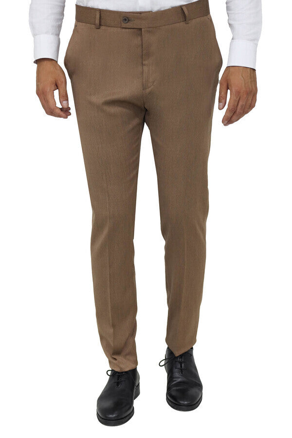 WSS Slim Fit Plain Tan Men Pants  - Singen