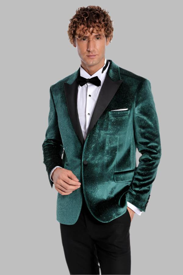 WSS Sparkle Slim Fit Velvet Green Men Prom Blazer  - Singen