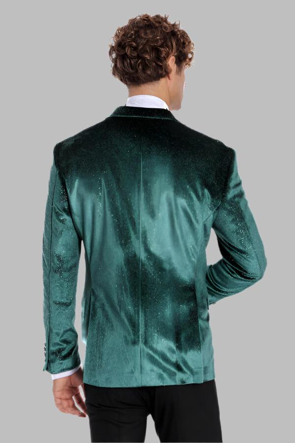 WSS Sparkle Slim Fit Velvet Green Men Prom Blazer  - Singen