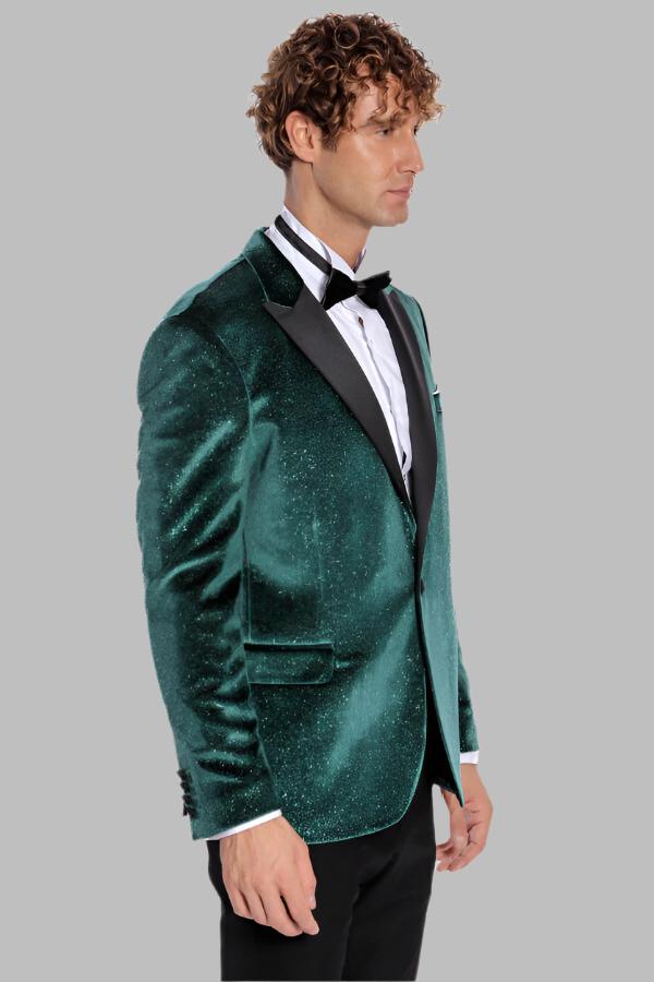 WSS Sparkle Slim Fit Velvet Green Men Prom Blazer  - Singen