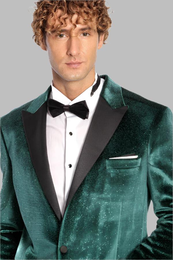 WSS Sparkle Slim Fit Velvet Green Men Prom Blazer  - Singen