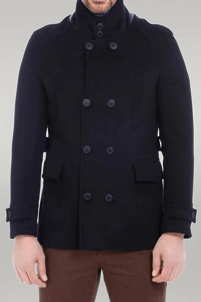 WSS Standing Collar Cachet Short Black Men Coat  - Singen