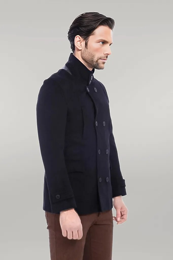 WSS Standing Collar Cachet Short Black Men Coat  - Singen