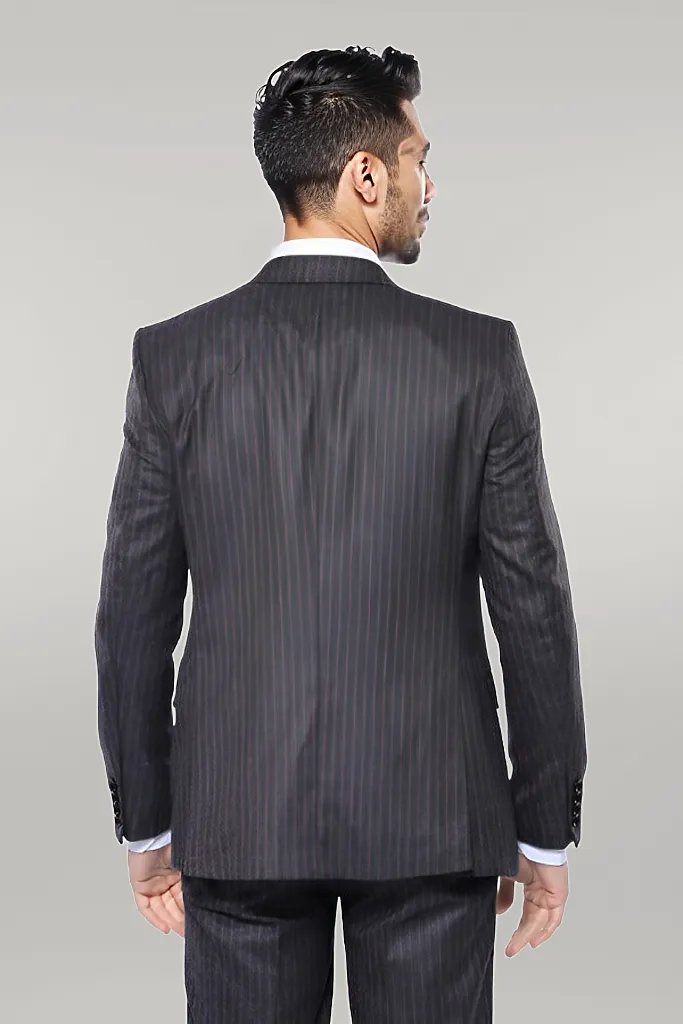 WSS Striped Black Vested Suit  - Singen