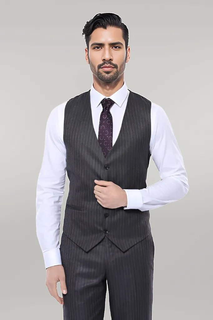 WSS Striped Black Vested Suit  - Singen