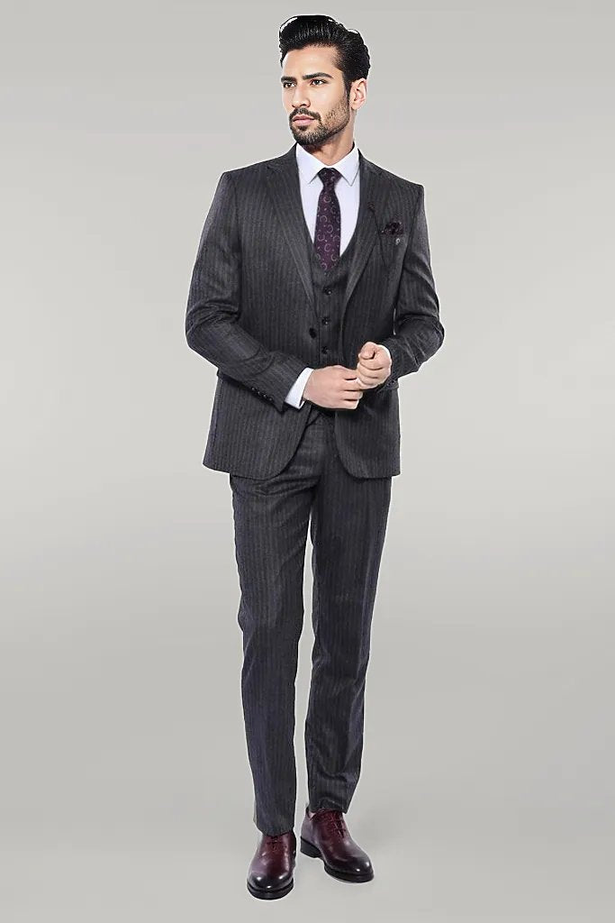 WSS Striped Black Vested Suit  - Singen