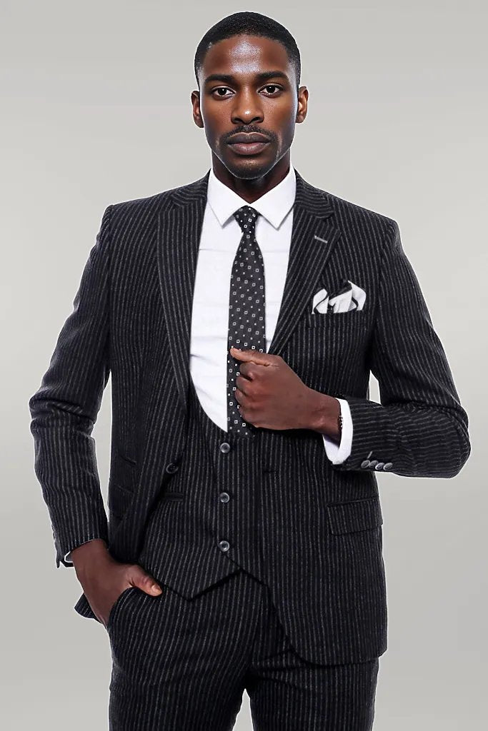 WSS Striped Black Double Breasted Suit  - Singen