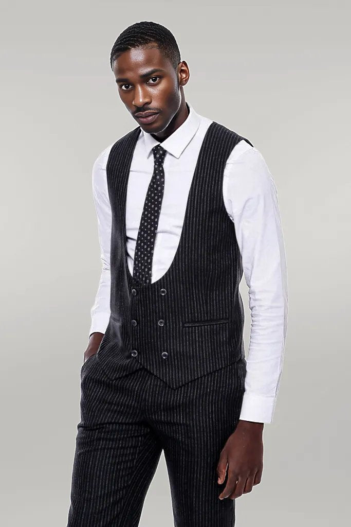 WSS Striped Black Double Breasted Suit  - Singen