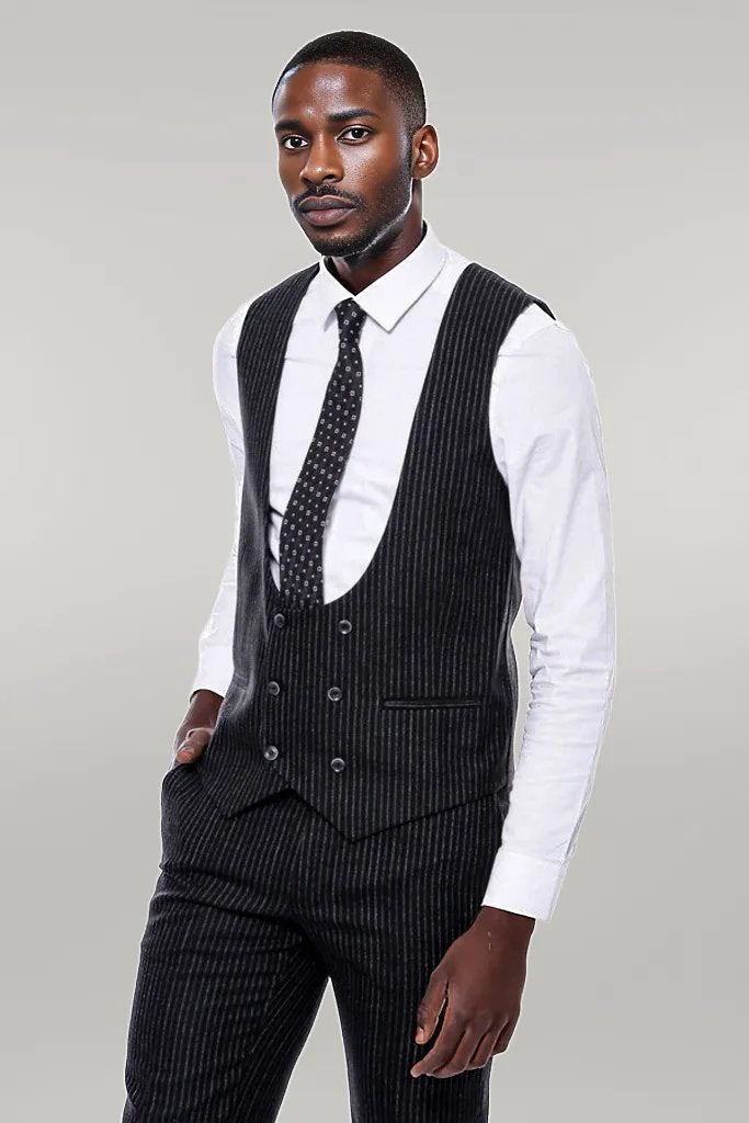 WSS Striped Black Double Breasted Suit  - Singen