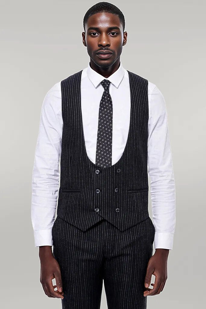 WSS Striped Black Double Breasted Suit  - Singen