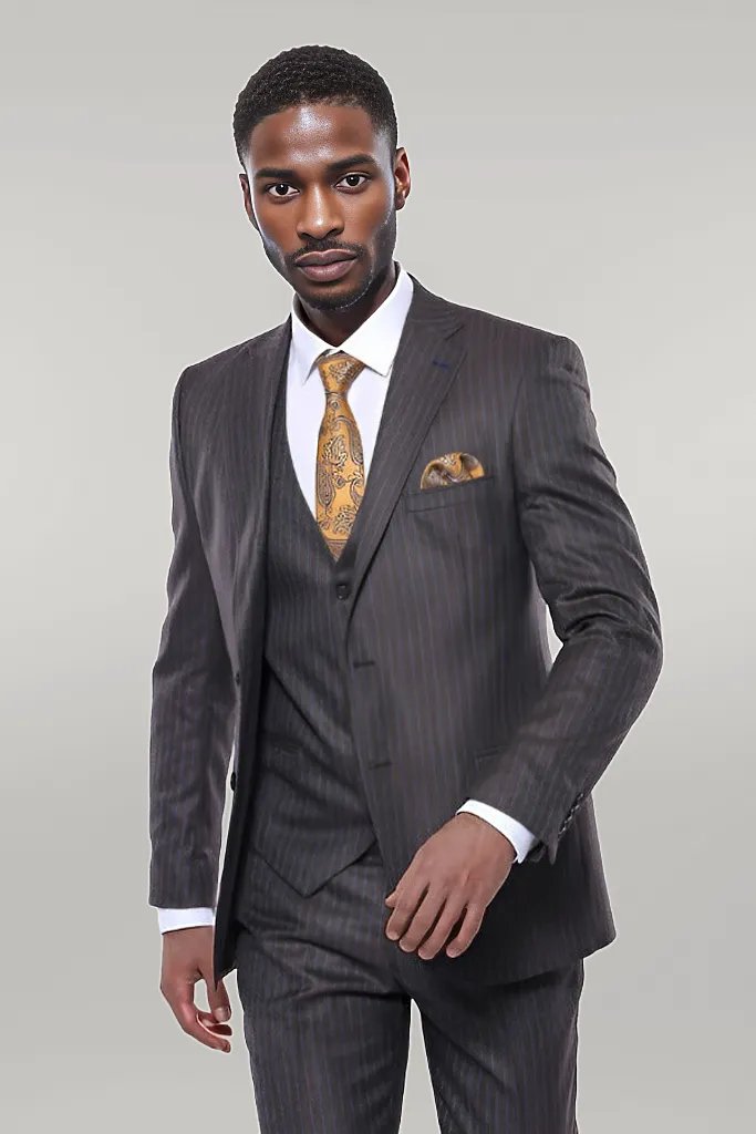 WSS Striped Brown Vested Suit  - Singen