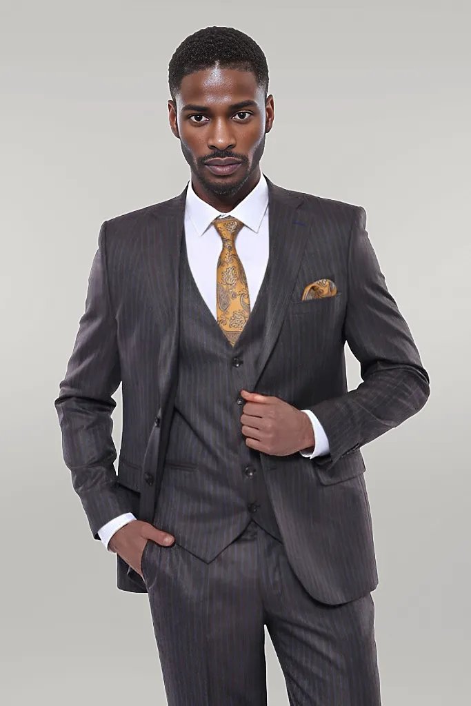 WSS Striped Brown Vested Suit  - Singen