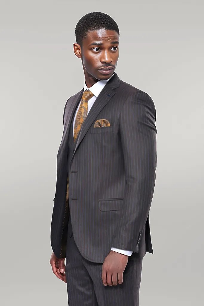 WSS Striped Brown Vested Suit  - Singen