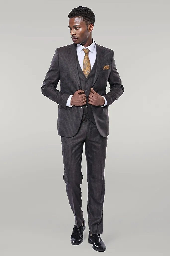 WSS Striped Brown Vested Suit  - Singen