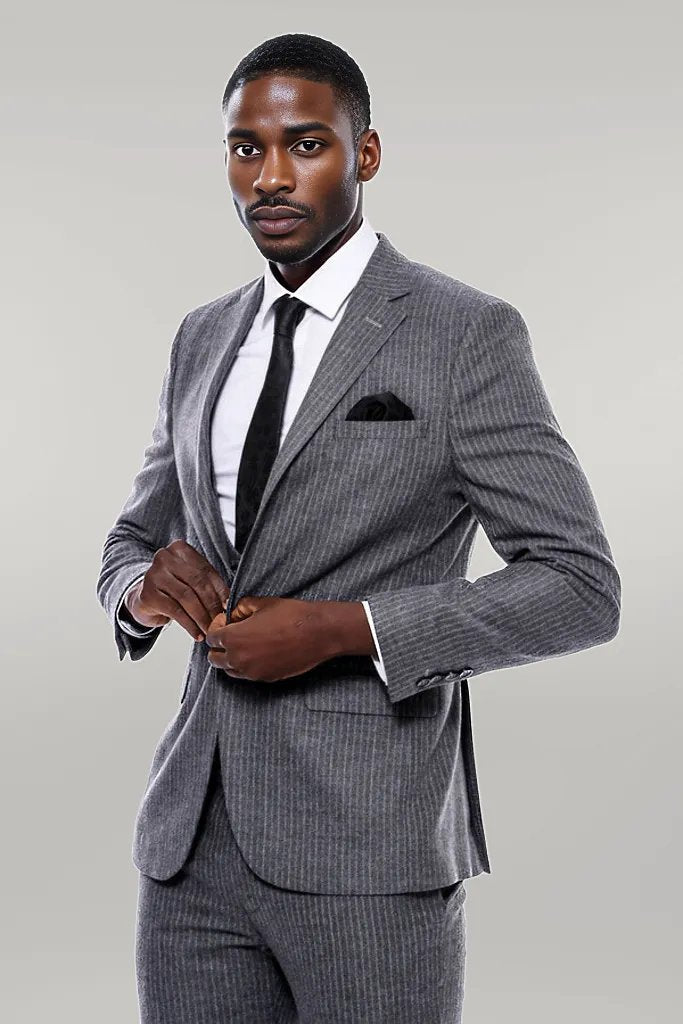 WSS Striped Grey Double Breasted Suit  - Singen