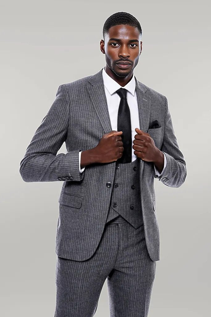 WSS Striped Grey Double Breasted Suit  - Singen