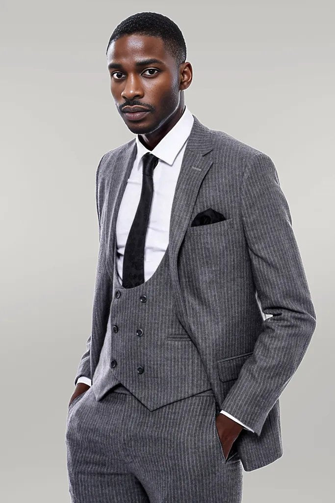 WSS Striped Grey Double Breasted Suit  - Singen