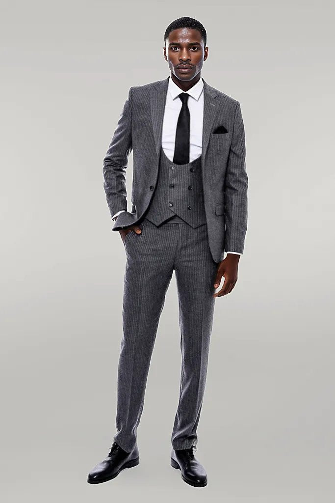 WSS Striped Grey Double Breasted Suit  - Singen