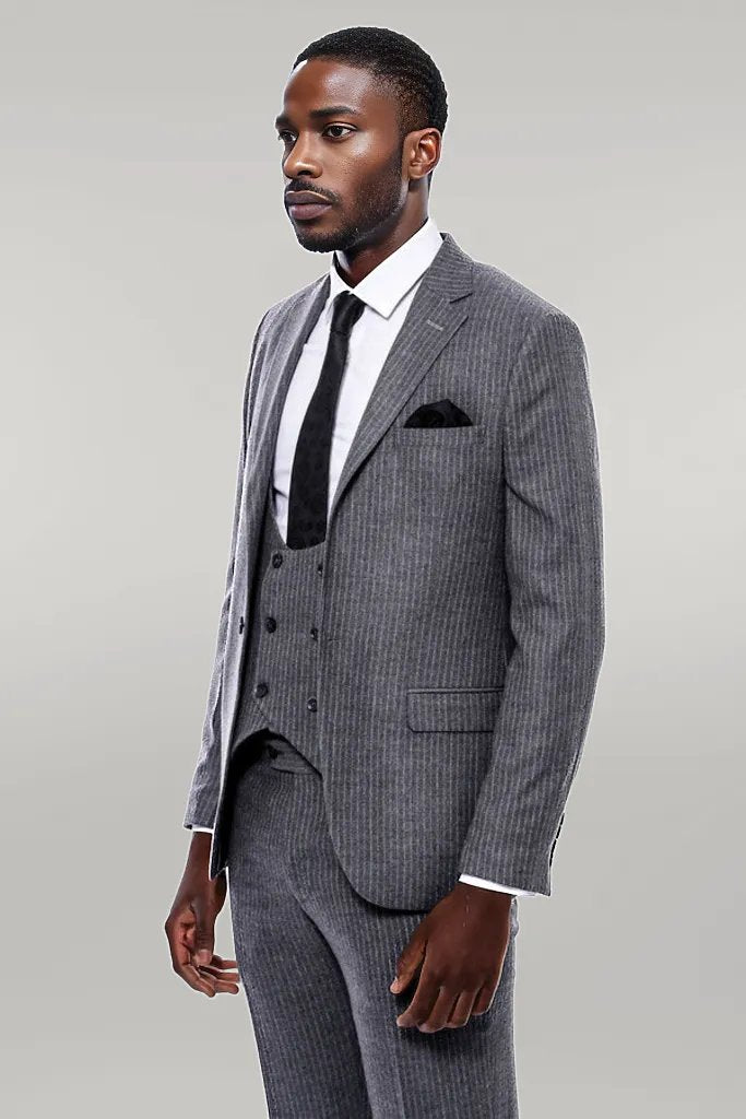 WSS Striped Grey Double Breasted Suit  - Singen