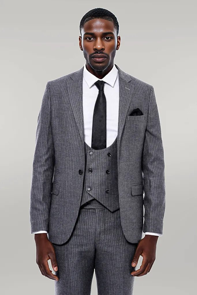 WSS Striped Grey Double Breasted Suit  - Singen