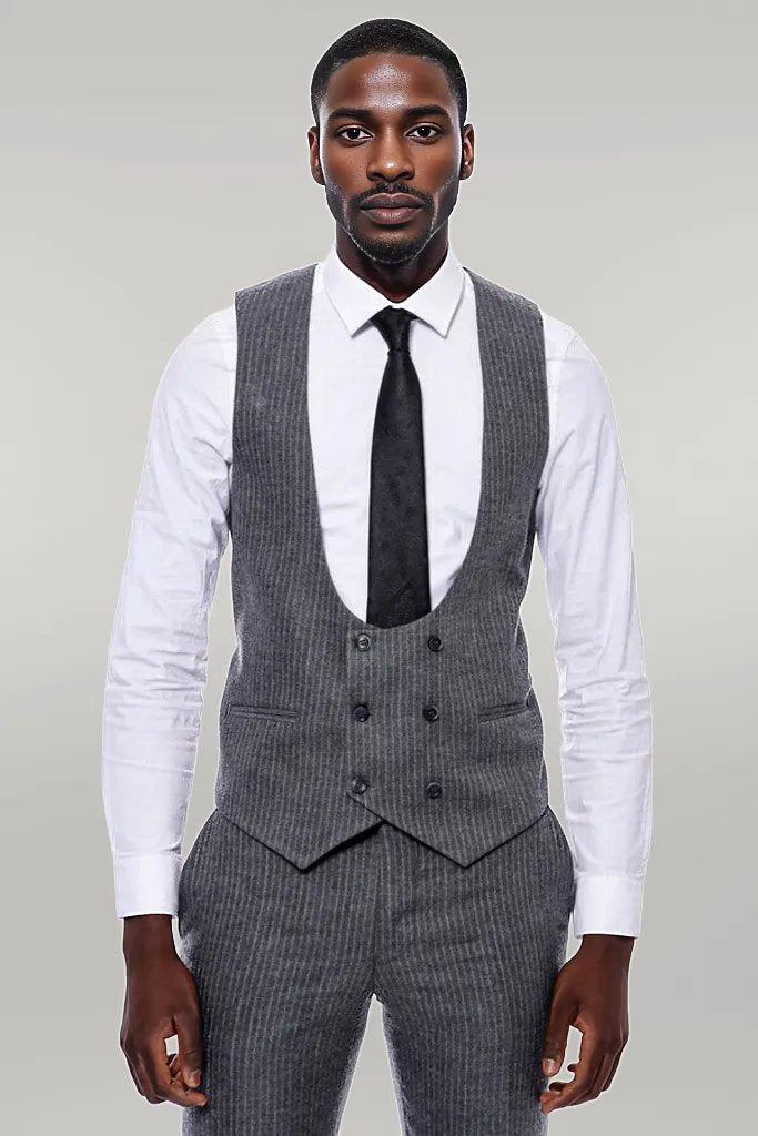 WSS Striped Grey Double Breasted Suit  - Singen