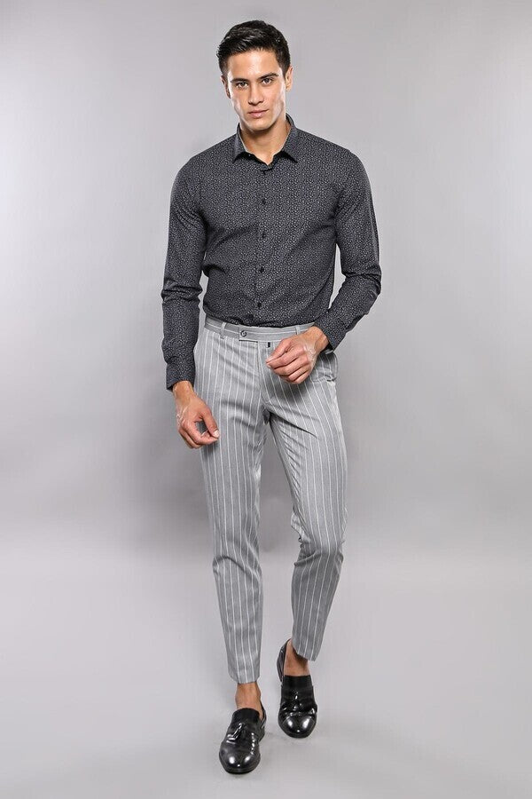 WSS Striped Grey Men Trousers  - Singen