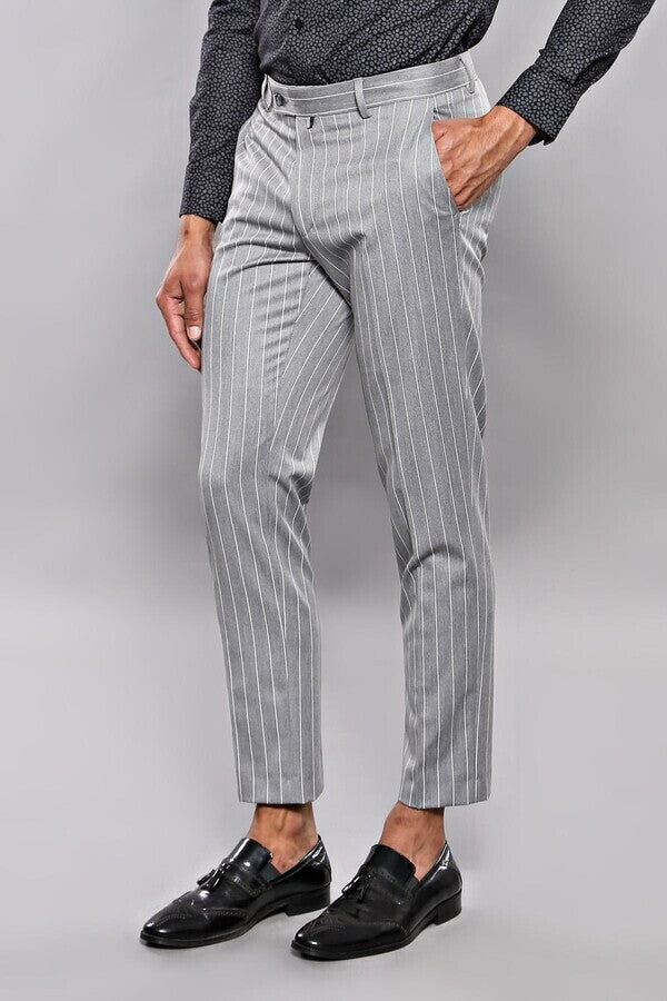 WSS Striped Grey Men Trousers  - Singen