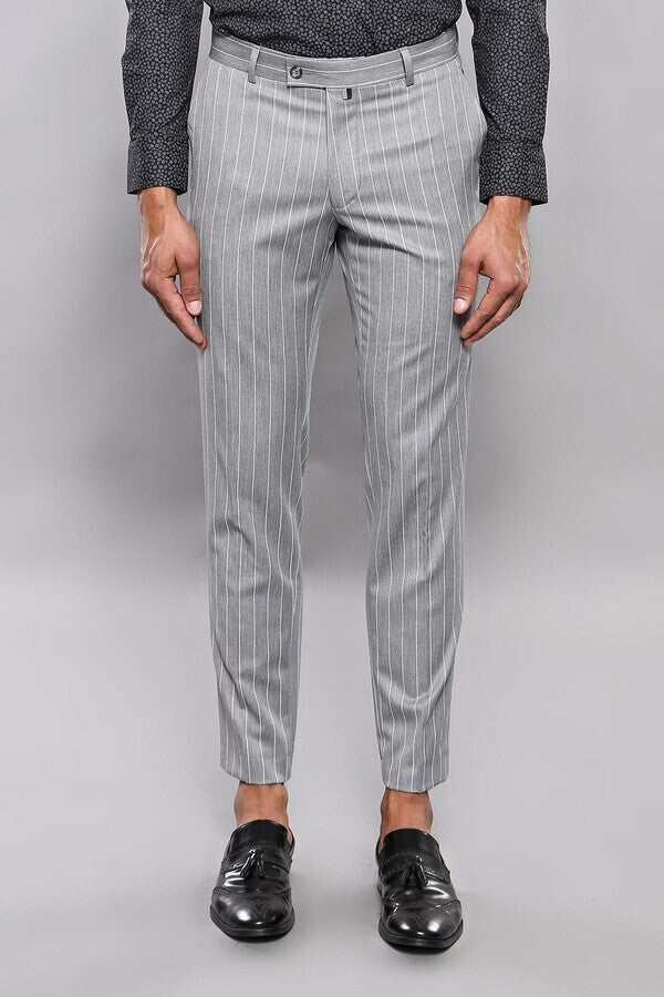 WSS Striped Grey Men Trousers  - Singen