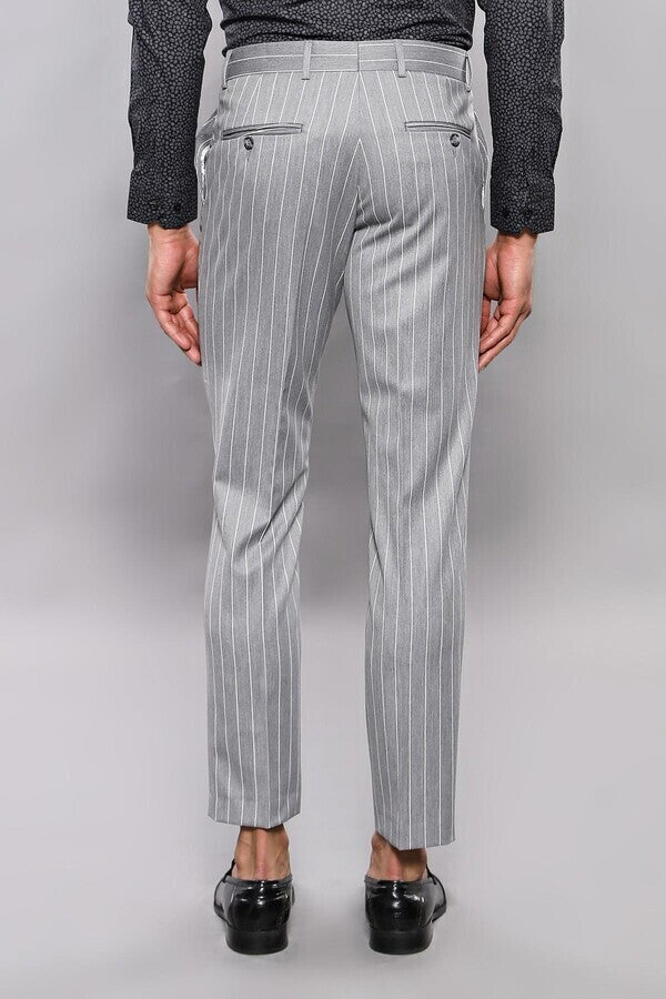 WSS Striped Grey Men Trousers  - Singen