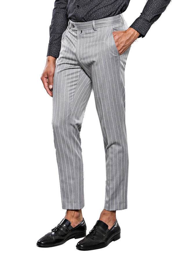 WSS Striped Grey Men Trousers  - Singen