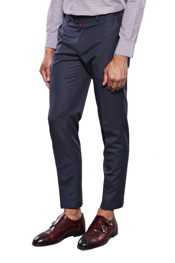 WSS Striped Navy Blue Men Trousers  - Singen