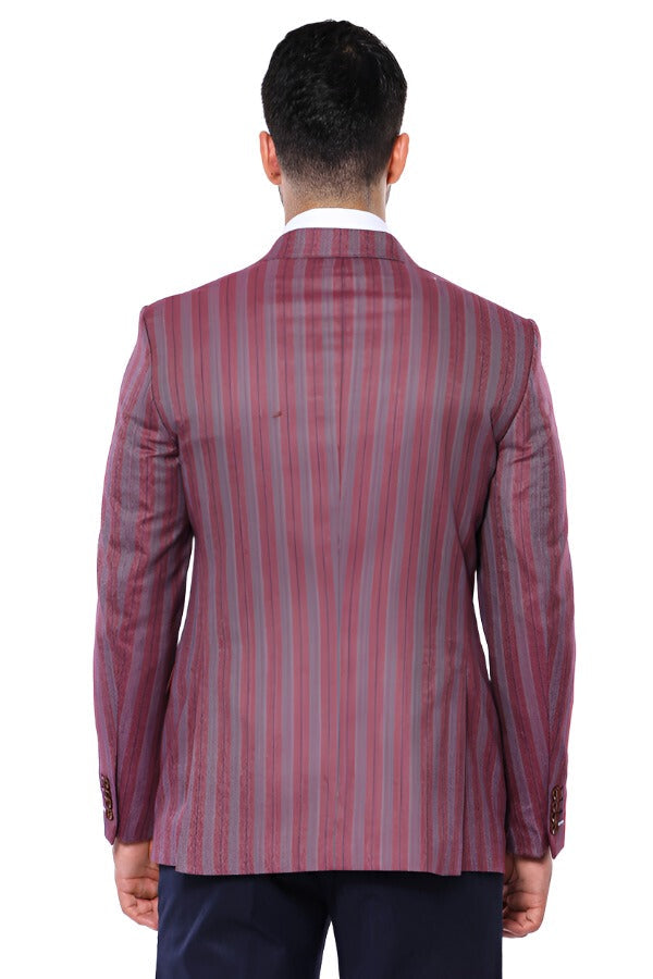 WSS Striped Slim Fit Single Button Burgundy Men Blazer  - Singen