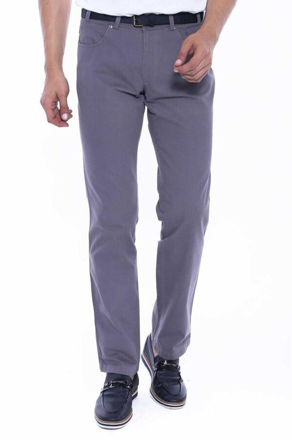 WSS Suede Flap Pockets Plain Cotton Grey Men Pants  - Singen