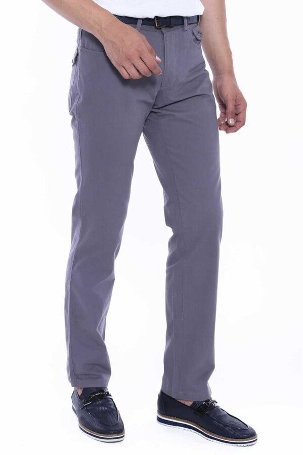 WSS Suede Flap Pockets Plain Cotton Grey Men Pants  - Singen