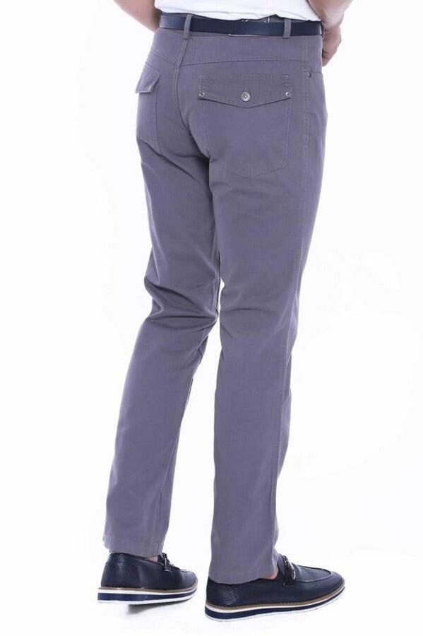 WSS Suede Flap Pockets Plain Cotton Grey Men Pants  - Singen