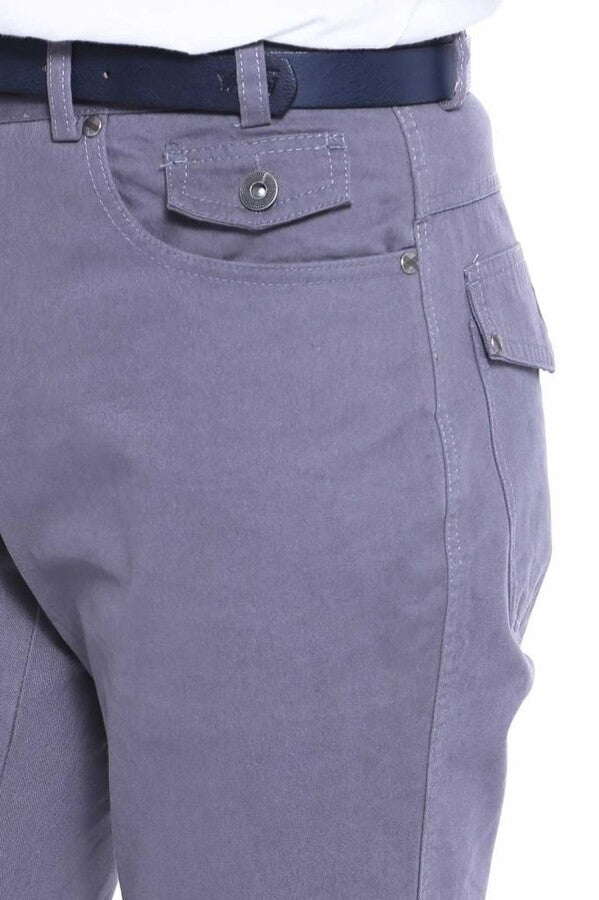 WSS Suede Flap Pockets Plain Cotton Grey Men Pants  - Singen