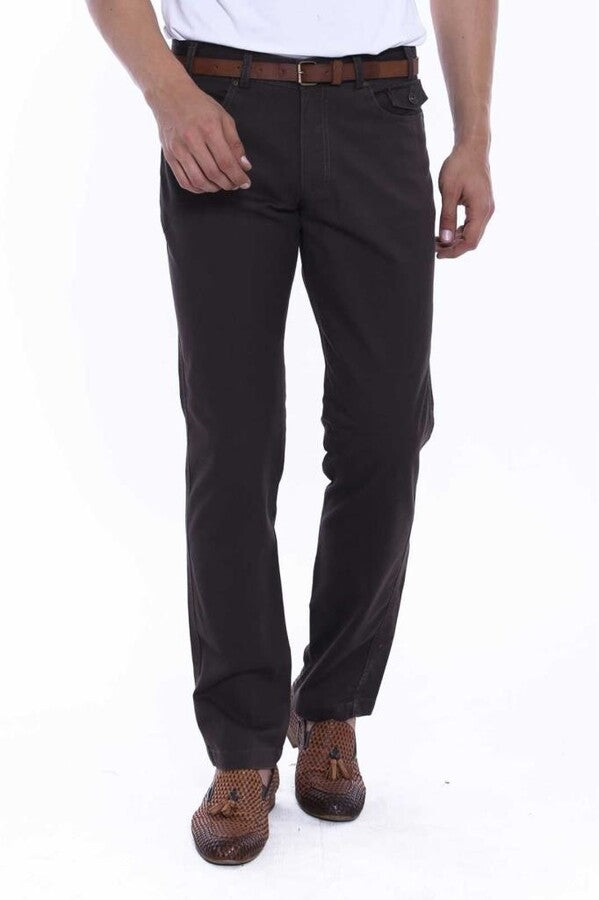 WSS Suede Pocket Flap Plain Cotton Dark Brown Men Trousers  - Singen