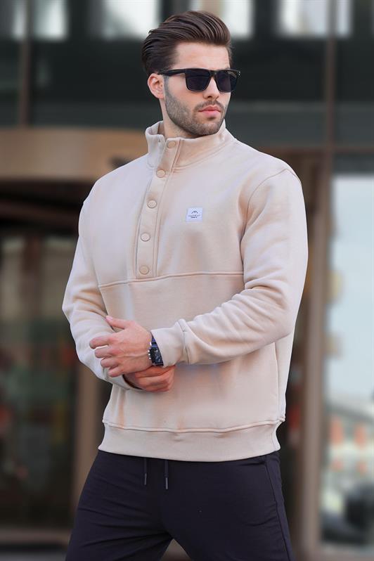 MDX Beige Crew Neck Button Detred Men's Men's Sweathirt 7060 - Марион