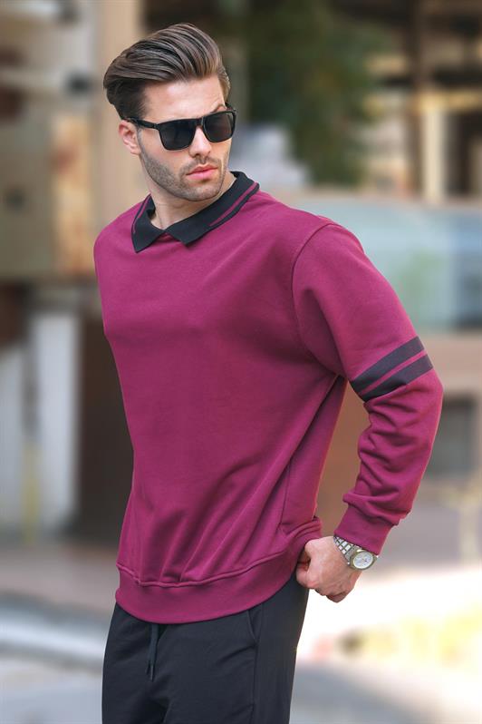 MDX Burgundy Polo Neck негабаритный рукав с полосатой толстовкой для мужчин 7048 - Parkland