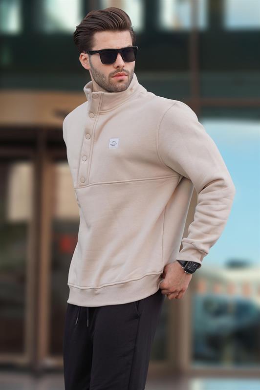 MDX Beige Crew Neck Button Detred Men's Men's Sweathirt 7060 - Марион