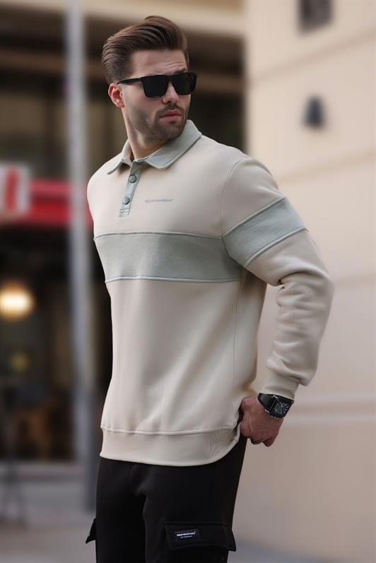 MDX Beige Polo -шея цветовой блок мужская толстовка 7072 - Mascouche