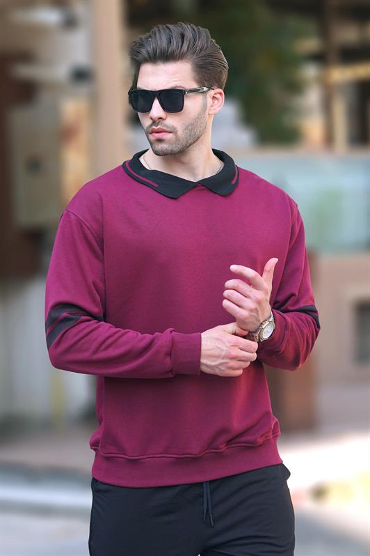 MDX Burgundy Polo Neck негабаритный рукав с полосатой толстовкой для мужчин 7048 - Parkland